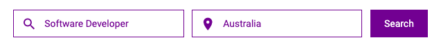 Job search bar from Monster site with details filled in (Software Developer, Australia)